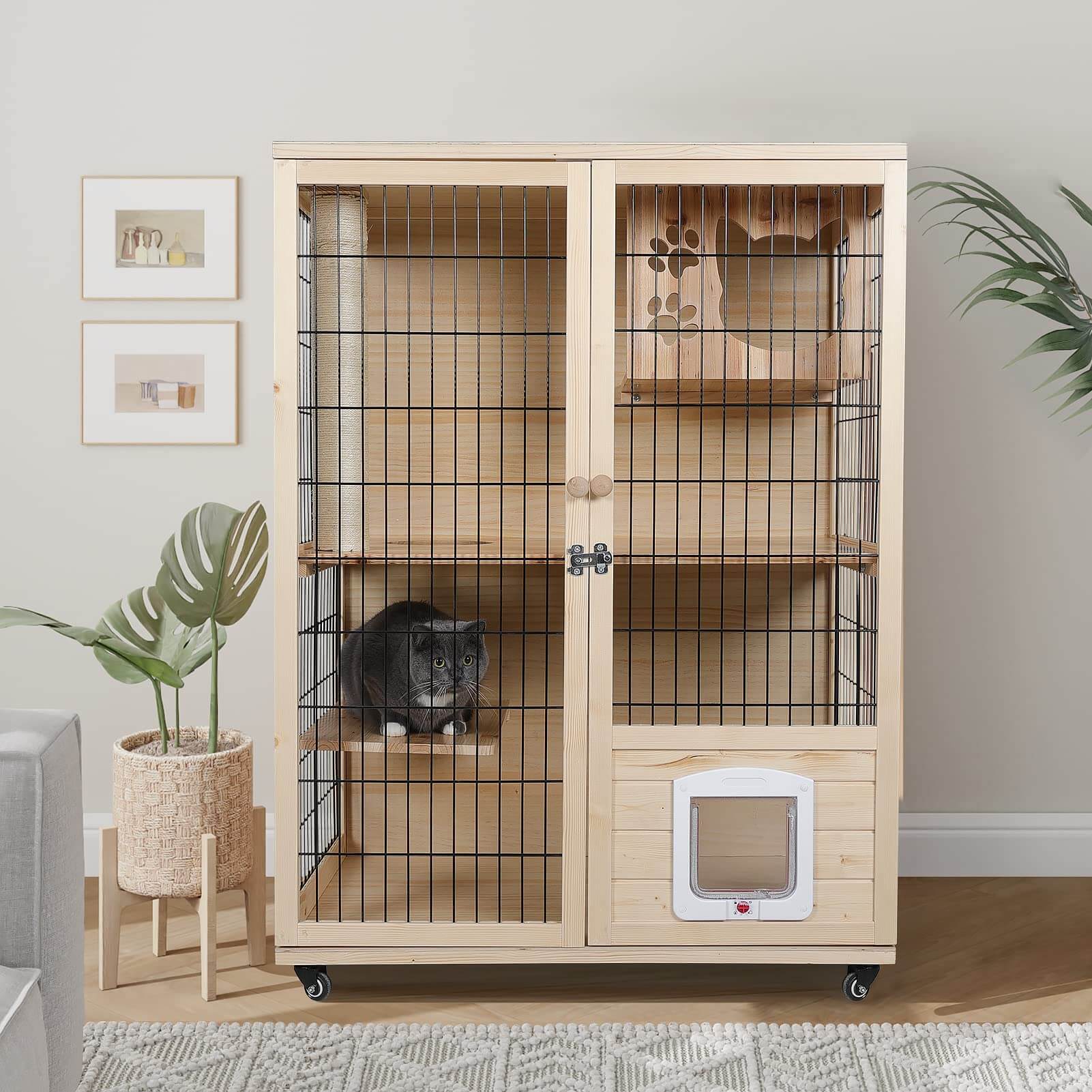 Wooden Cat House with Scratching Post PF005/006 Large,Medium