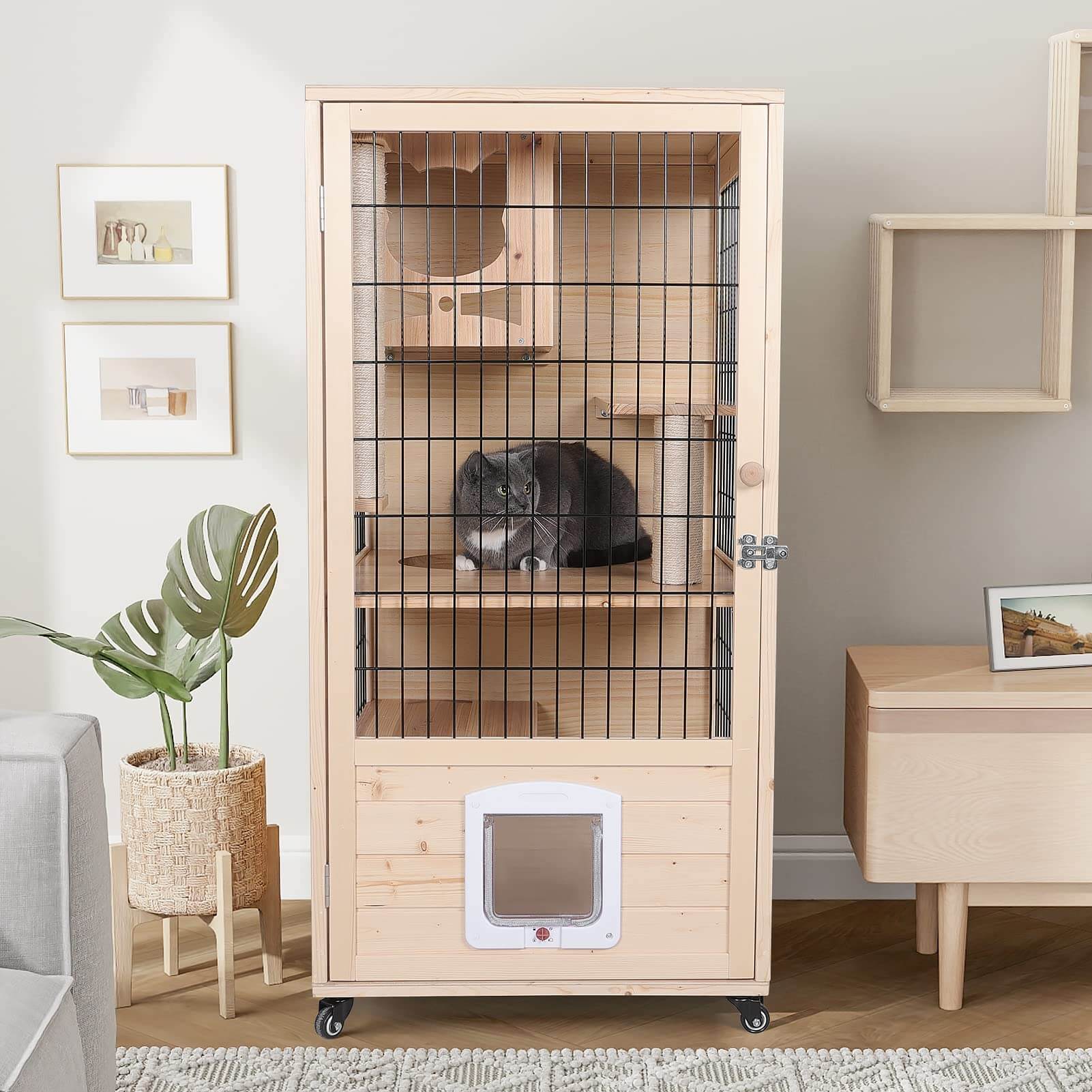 Wooden Cat House with Scratching Post PF005/006 Large,Medium